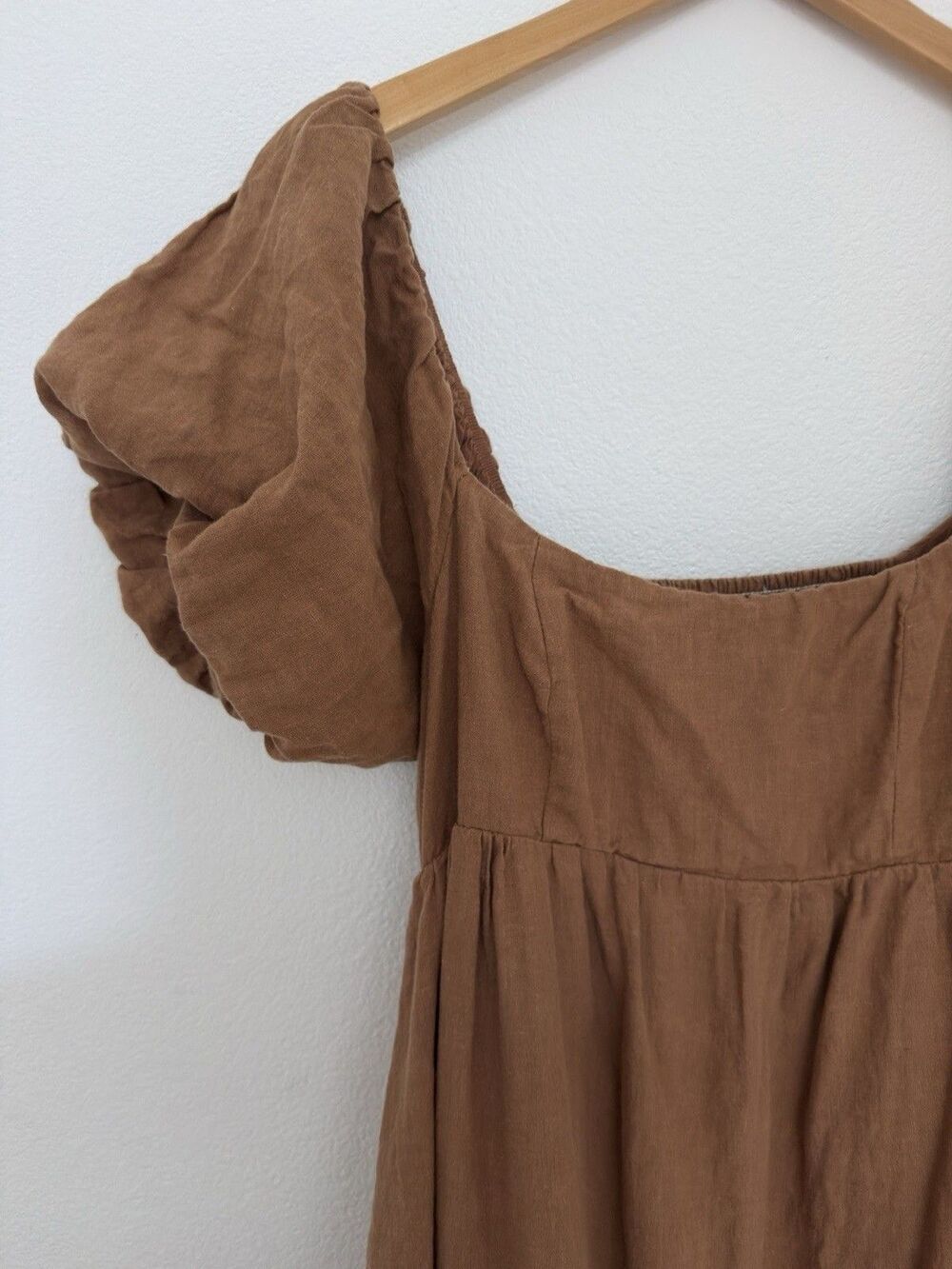 SOLAI The Label French Riviera Linen Maxi Dress L Puff Sleeve Peasant Ren Fair - Picture 14 of 16
